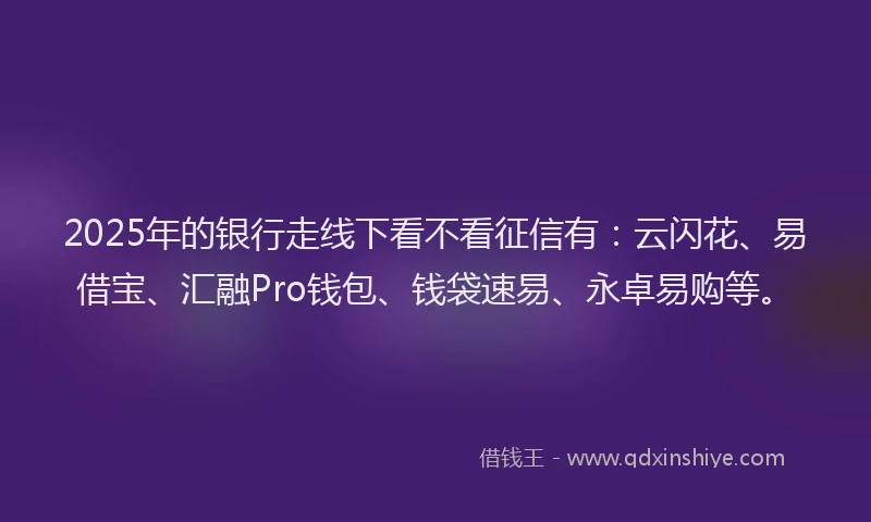 2025年的银行走线下看不看征信有：云闪花、易借宝、汇融Pro钱包、钱袋速易、永卓易购等。