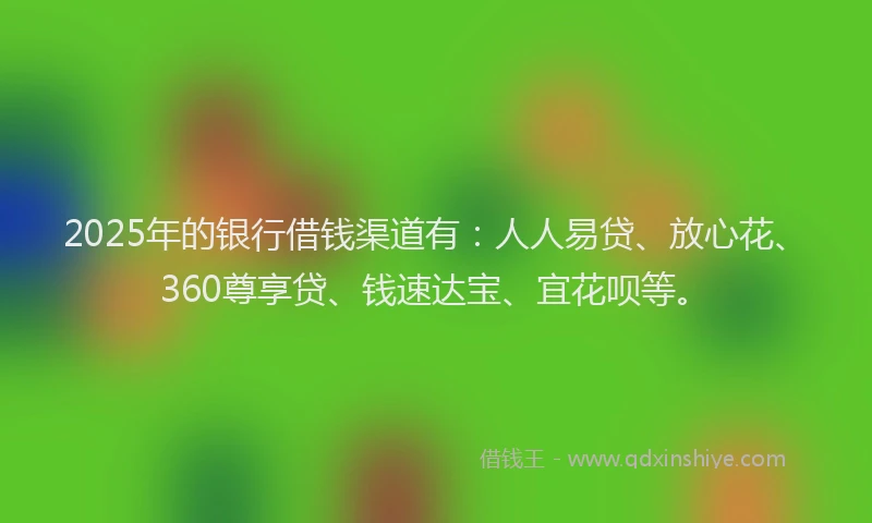 2025年的银行借钱渠道有：人人易贷、放心花、360尊享贷、钱速达宝、宜花呗等。