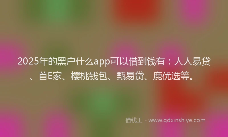 2025年的黑户什么app可以借到钱有：人人易贷、首E家、樱桃钱包、甄易贷、鹿优选等。