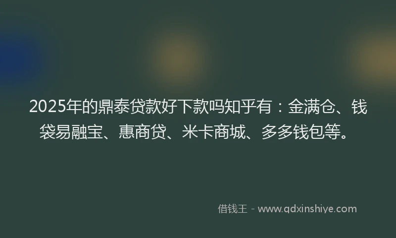 2025年的鼎泰贷款好下款吗知乎有：金满仓、钱袋易融宝、惠商贷、米卡商城、多多钱包等。