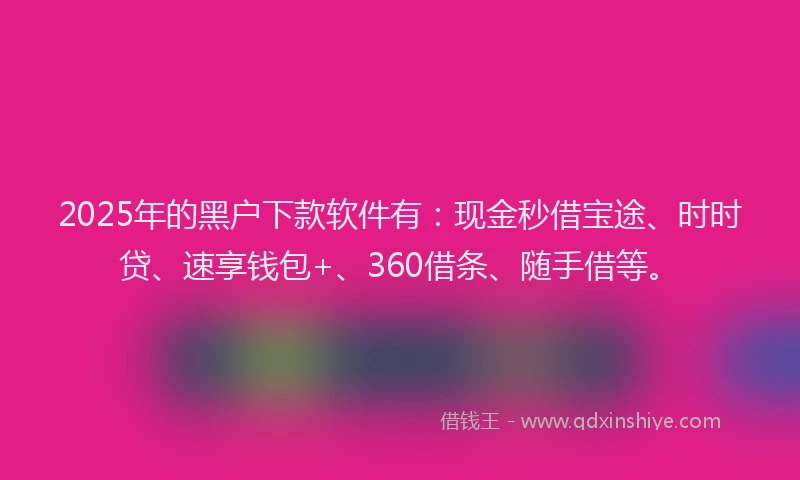 2025年的黑户下款软件有：现金秒借宝途、时时贷、速享钱包+、360借条、随手借等。