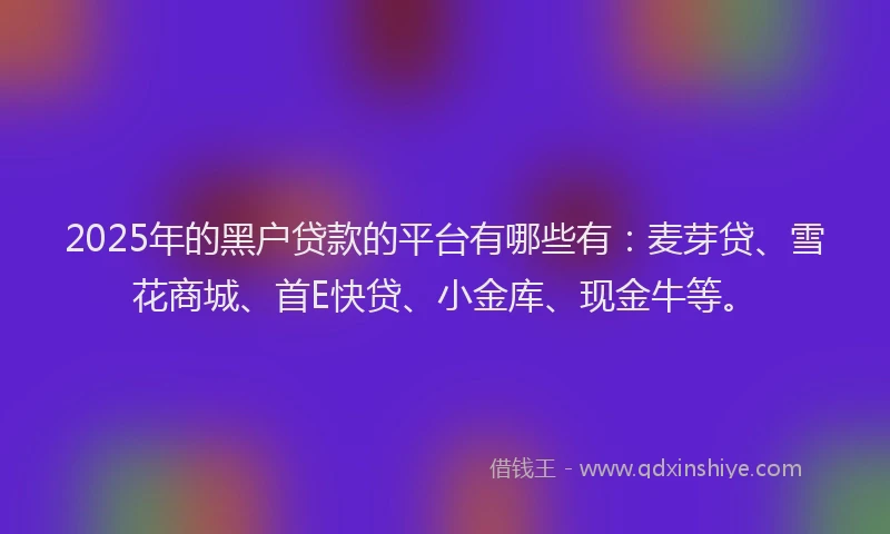 2025年的黑户贷款的平台有哪些有：麦芽贷、雪花商城、首E快贷、小金库、现金牛等。