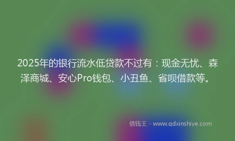 2025年的银行流水低贷款不过有：现金无忧、森泽商城、安心Pro钱包、小丑鱼、省呗借款等。