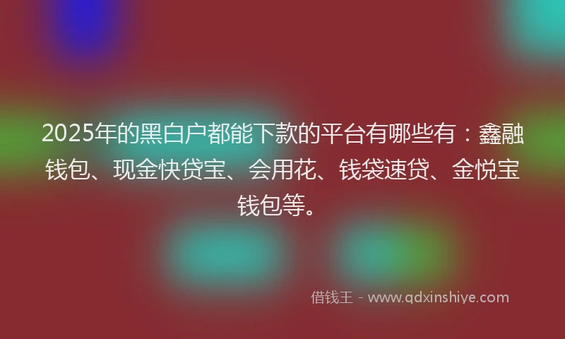2025年的黑白户都能下款的平台有哪些有：鑫融钱包、现金快贷宝、会用花、钱袋速贷、金悦宝钱包等。
