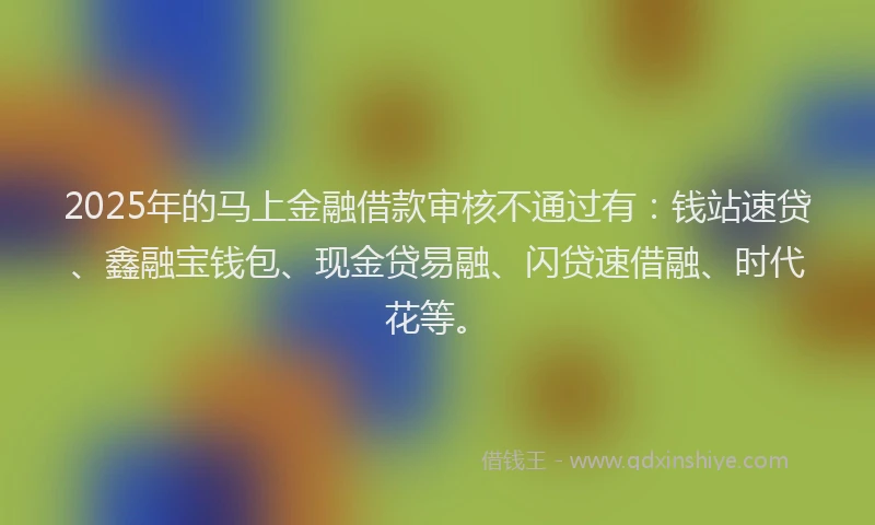 2025年的马上金融借款审核不通过有：钱站速贷、鑫融宝钱包、现金贷易融、闪贷速借融、时代花等。