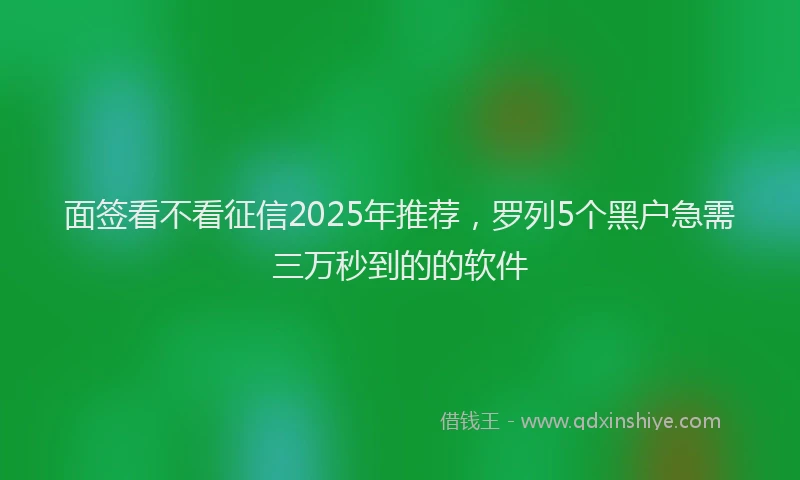 面签看不看征信2025年推荐，罗列5个黑户急需三万秒到的的软件