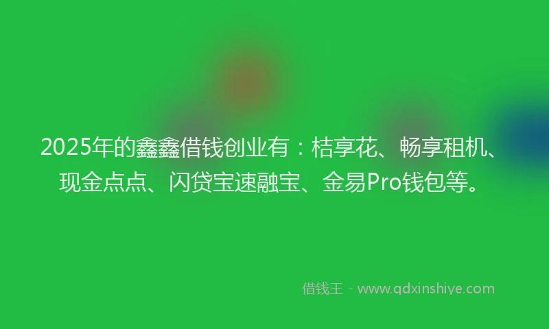 2025年的鑫鑫借钱创业有：桔享花、畅享租机、现金点点、闪贷宝速融宝、金易Pro钱包等。