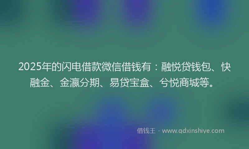 2025年的闪电借款微信借钱有：融悦贷钱包、快融金、金瀛分期、易贷宝盒、兮悦商城等。