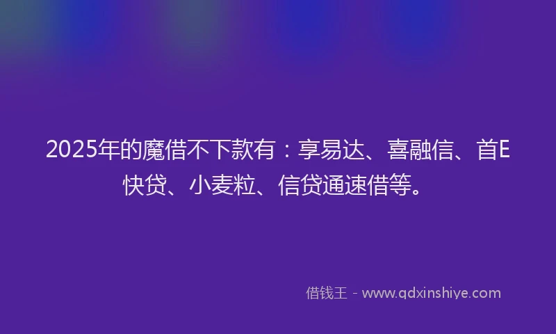 2025年的魔借不下款有：享易达、喜融信、首E快贷、小麦粒、信贷通速借等。
