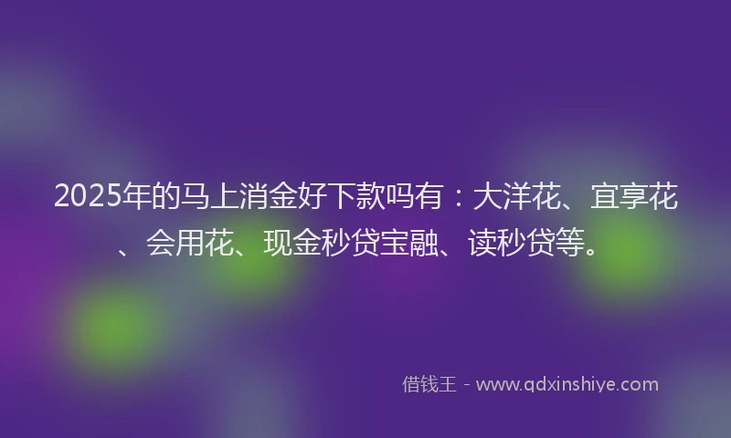 2025年的马上消金好下款吗有：大洋花、宜享花、会用花、现金秒贷宝融、读秒贷等。