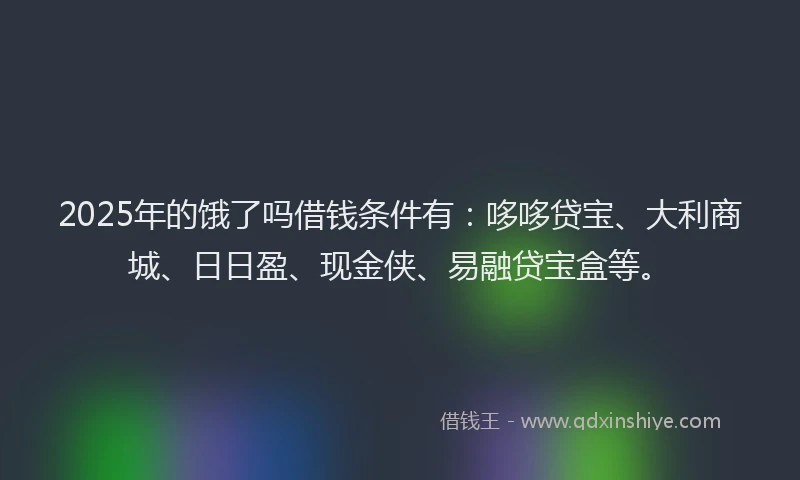 2025年的饿了吗借钱条件有：哆哆贷宝、大利商城、日日盈、现金侠、易融贷宝盒等。