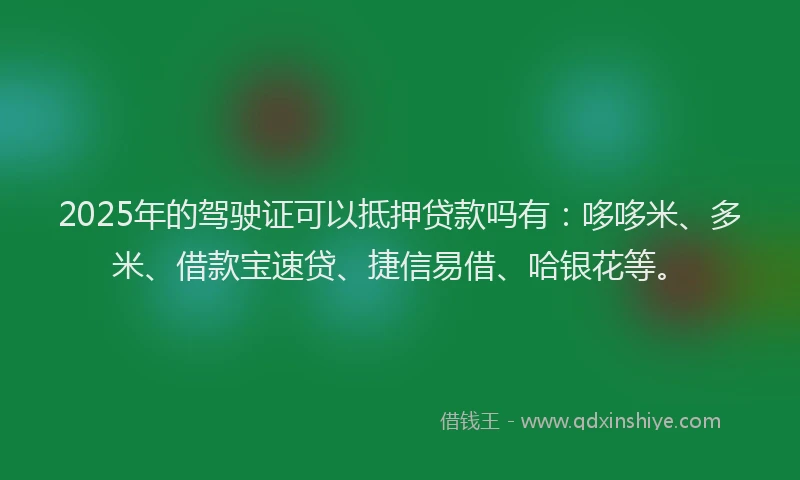 2025年的驾驶证可以抵押贷款吗有：哆哆米、多米、借款宝速贷、捷信易借、哈银花等。