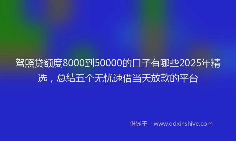 驾照贷额度8000到50000的口子有哪些2025年精选，总结五个无忧速借当天放款的平台