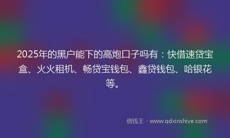 2025年的黑户能下的高炮口子吗有：快借速贷宝盒、火火租机、畅贷宝钱包、鑫贷钱包、哈银花等。