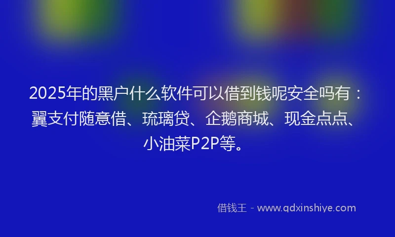 2025年的黑户什么软件可以借到钱呢安全吗有：翼支付随意借、琉璃贷、企鹅商城、现金点点、小油菜P2P等。
