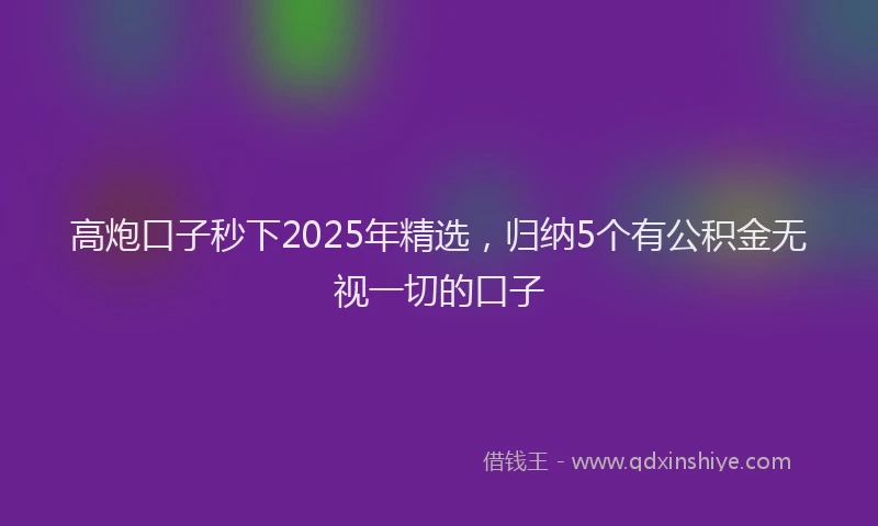 高炮口子秒下2025年精选，归纳5个有公积金无视一切的口子
