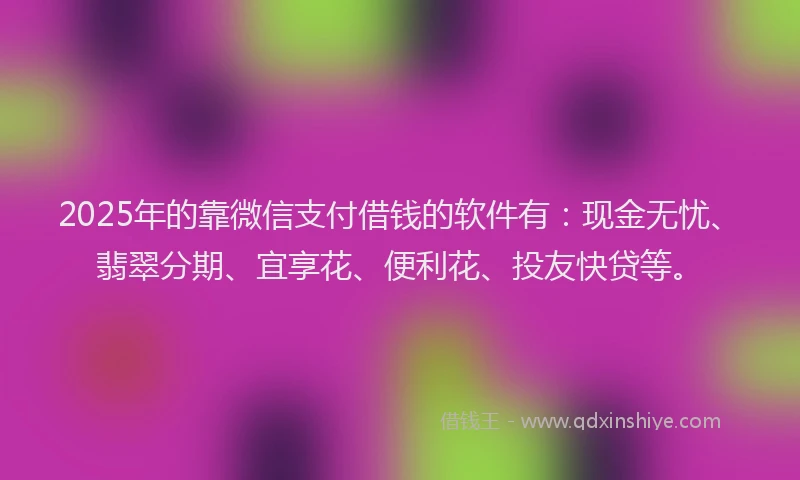 2025年的靠微信支付借钱的软件有：现金无忧、翡翠分期、宜享花、便利花、投友快贷等。