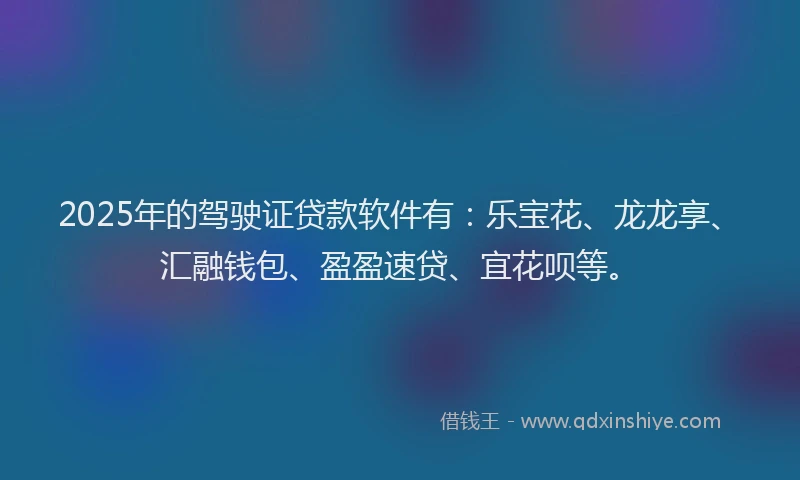 2025年的驾驶证贷款软件有：乐宝花、龙龙享、汇融钱包、盈盈速贷、宜花呗等。