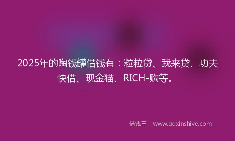 2025年的陶钱罐借钱有：粒粒贷、我来贷、功夫快借、现金猫、RICH-购等。