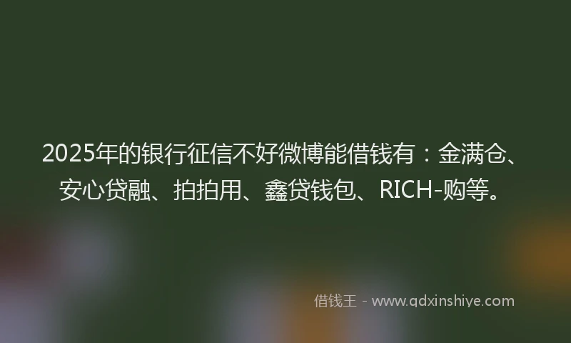 2025年的银行征信不好微博能借钱有：金满仓、安心贷融、拍拍用、鑫贷钱包、RICH-购等。