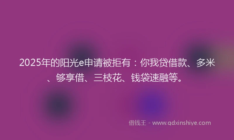 2025年的阳光e申请被拒有：你我贷借款、多米、够享借、三枝花、钱袋速融等。