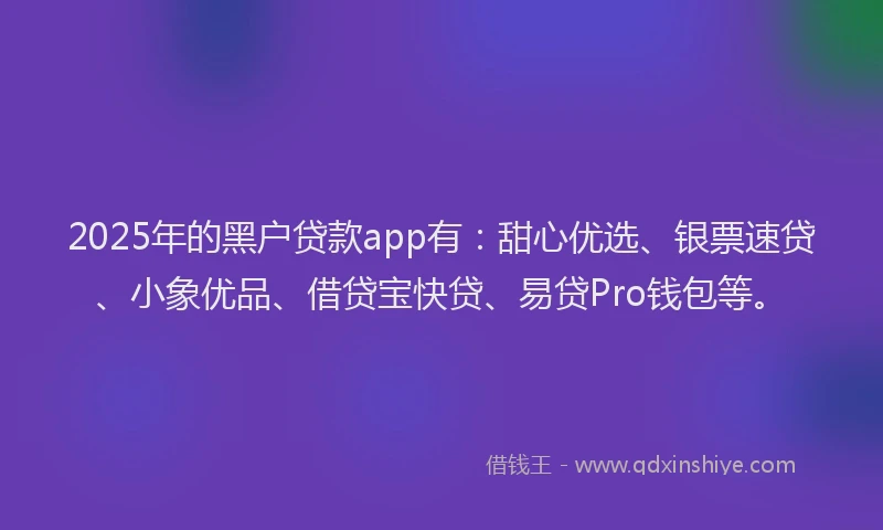 2025年的黑户贷款app有：甜心优选、银票速贷、小象优品、借贷宝快贷、易贷Pro钱包等。