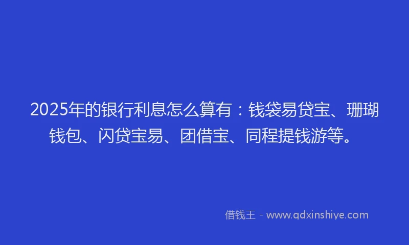 2025年的银行利息怎么算有：钱袋易贷宝、珊瑚钱包、闪贷宝易、团借宝、同程提钱游等。