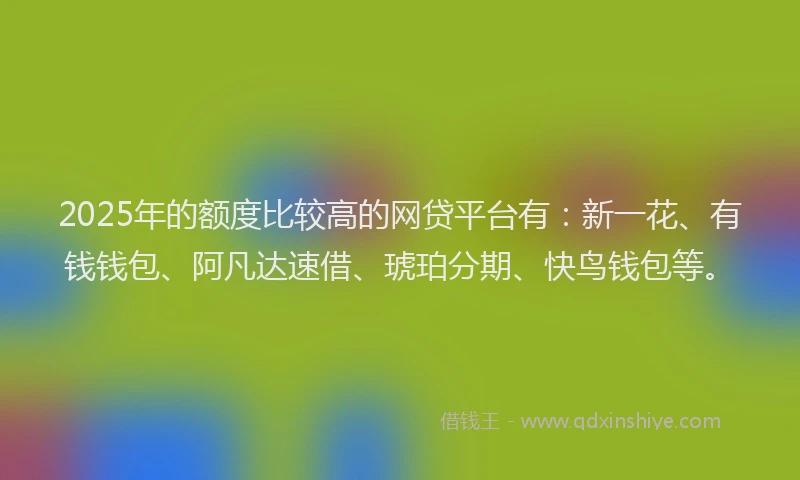 2025年的额度比较高的网贷平台有：新一花、有钱钱包、阿凡达速借、琥珀分期、快鸟钱包等。