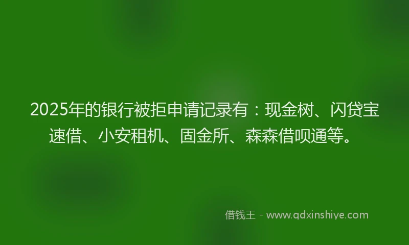 2025年的银行被拒申请记录有：现金树、闪贷宝速借、小安租机、固金所、森森借呗通等。