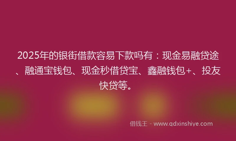 2025年的银街借款容易下款吗有：现金易融贷途、融通宝钱包、现金秒借贷宝、鑫融钱包+、投友快贷等。