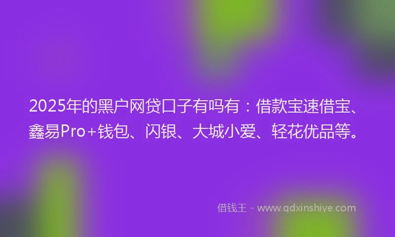 2025年的黑户网贷口子有吗有：借款宝速借宝、鑫易Pro+钱包、闪银、大城小爱、轻花优品等。