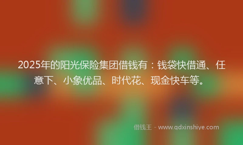 2025年的阳光保险集团借钱有：钱袋快借通、任意下、小象优品、时代花、现金快车等。