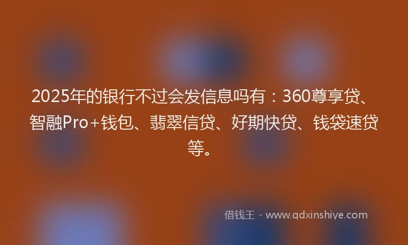 2025年的银行不过会发信息吗有：360尊享贷、智融Pro+钱包、翡翠信贷、好期快贷、钱袋速贷等。