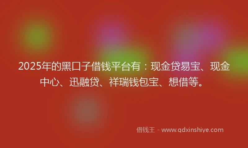 2025年的黑口子借钱平台有：现金贷易宝、现金中心、迅融贷、祥瑞钱包宝、想借等。
