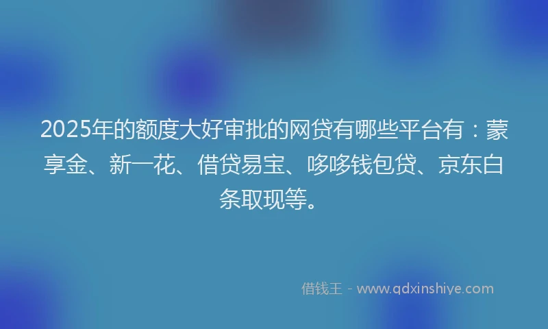 2025年的额度大好审批的网贷有哪些平台有：蒙享金、新一花、借贷易宝、哆哆钱包贷、京东白条取现等。