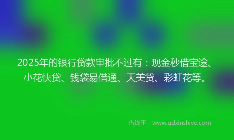 2025年的银行贷款审批不过有：现金秒借宝途、小花快贷、钱袋易借通、天美贷、彩虹花等。