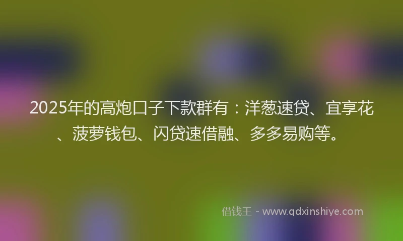 2025年的高炮口子下款群有：洋葱速贷、宜享花、菠萝钱包、闪贷速借融、多多易购等。