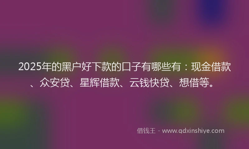 2025年的黑户好下款的口子有哪些有：现金借款、众安贷、星辉借款、云钱快贷、想借等。