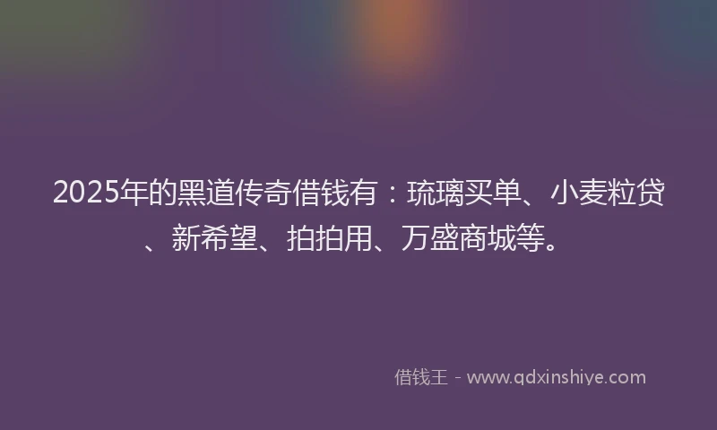 2025年的黑道传奇借钱有：琉璃买单、小麦粒贷、新希望、拍拍用、万盛商城等。