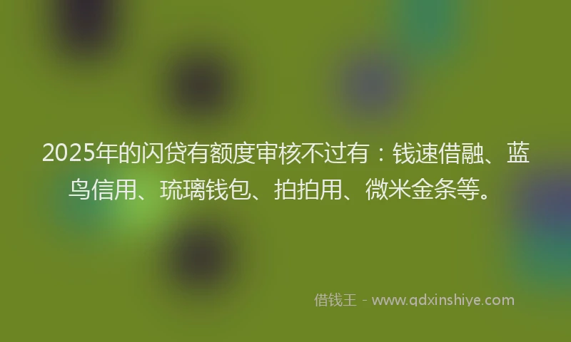 2025年的闪贷有额度审核不过有：钱速借融、蓝鸟信用、琉璃钱包、拍拍用、微米金条等。