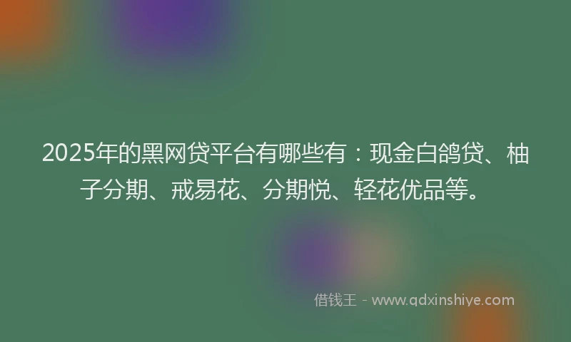 2025年的黑网贷平台有哪些有：现金白鸽贷、柚子分期、戒易花、分期悦、轻花优品等。