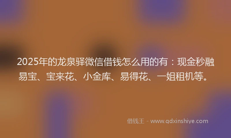 2025年的龙泉驿微信借钱怎么用的有：现金秒融易宝、宝来花、小金库、易得花、一姐租机等。