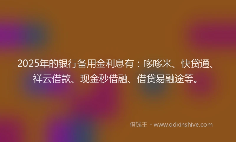 2025年的银行备用金利息有：哆哆米、快贷通、祥云借款、现金秒借融、借贷易融途等。