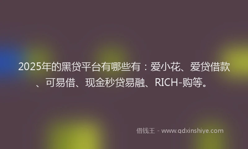 2025年的黑贷平台有哪些有：爱小花、爱贷借款、可易借、现金秒贷易融、RICH-购等。