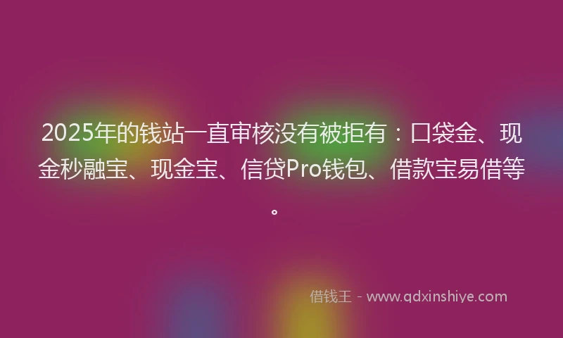 2025年的钱站一直审核没有被拒有：口袋金、现金秒融宝、现金宝、信贷Pro钱包、借款宝易借等。