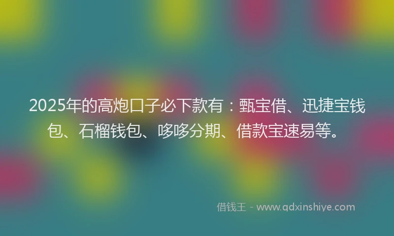 2025年的高炮口子必下款有：甄宝借、迅捷宝钱包、石榴钱包、哆哆分期、借款宝速易等。