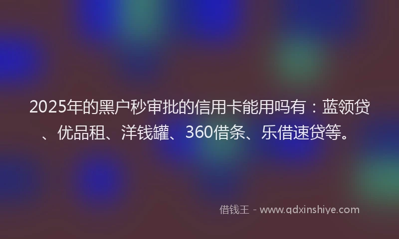 2025年的黑户秒审批的信用卡能用吗有：蓝领贷、优品租、洋钱罐、360借条、乐借速贷等。