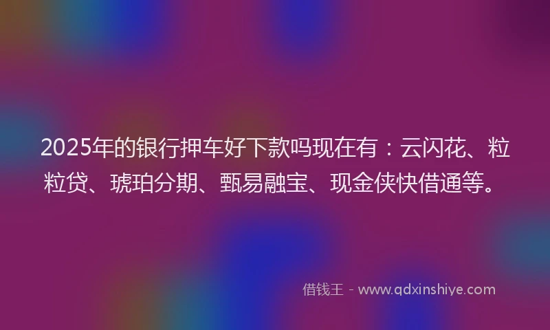 2025年的银行押车好下款吗现在有：云闪花、粒粒贷、琥珀分期、甄易融宝、现金侠快借通等。
