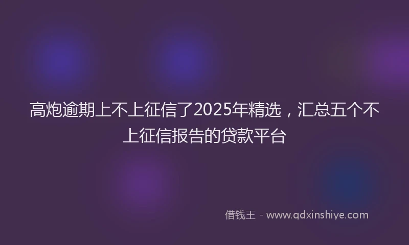 高炮逾期上不上征信了2025年精选，汇总五个不上征信报告的贷款平台