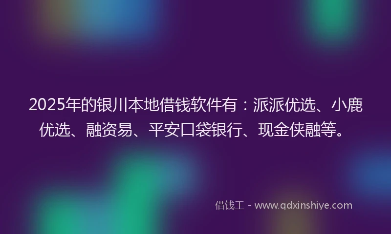 2025年的银川本地借钱软件有：派派优选、小鹿优选、融资易、平安口袋银行、现金侠融等。